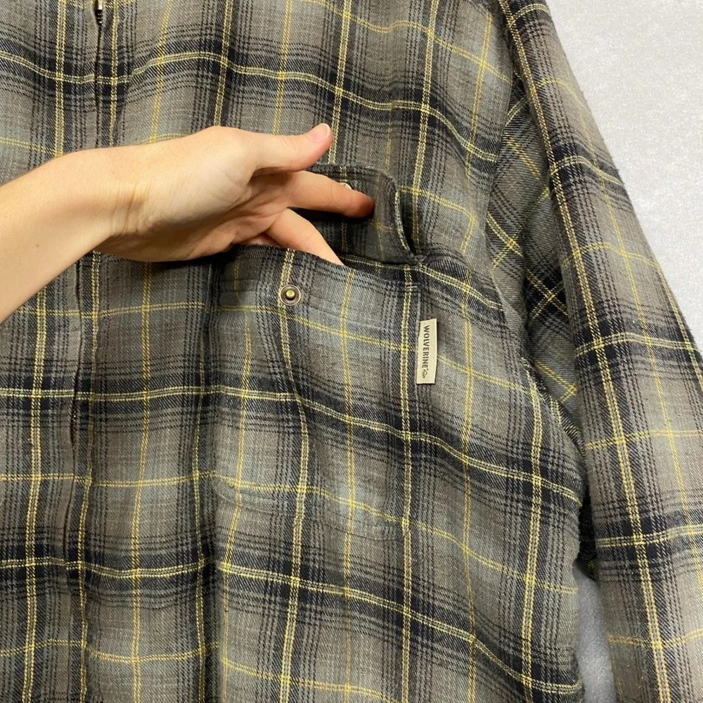 Wolverine Mens XXL Jacket Gray Plaid Fleece Lined Flannel Shacket Zip Up Warm